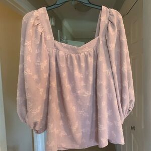 Ces Femme Square Neck Textured Puff Sleeve Top